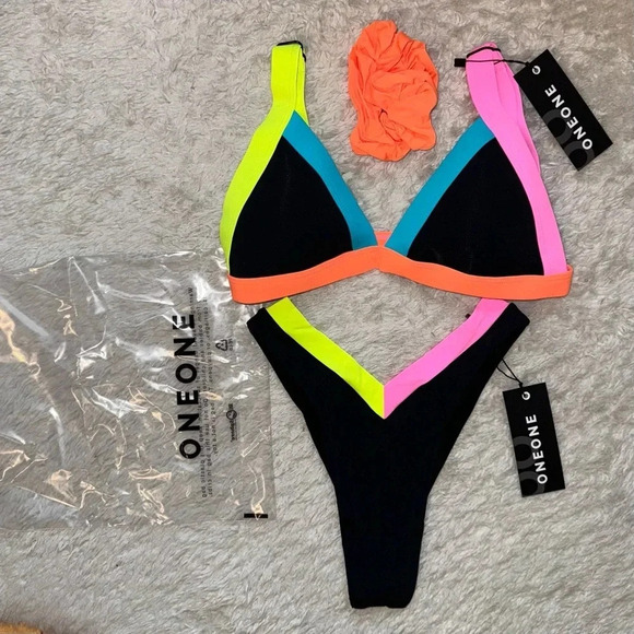 NWT OneOne Swimwear SET Bikini Nassau Black Multi Jesse Kameron Cheeky New Color - Picture 5 of 9